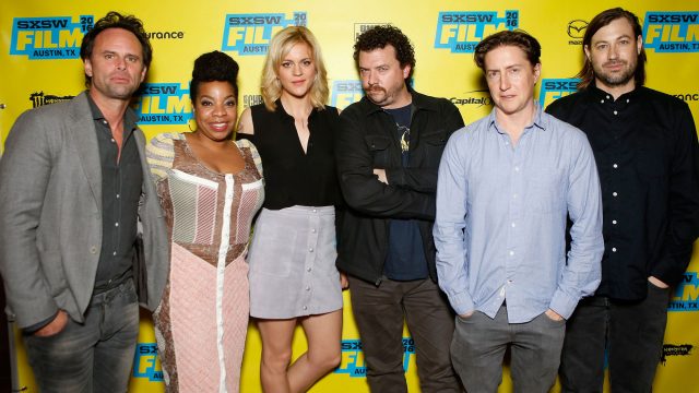 L-R) Actors Walton Goggins, Kimberly Hebert Gregory, Georgia King, writer/actor/producer Danny McBride, director David Gordon Green and writer/producer Jody Hill