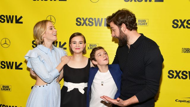 AUSTIN, TX - MARCH 09: Emily Blunt, Millicent Simmonds, Noah Jupe, and John Krasinski attend the 