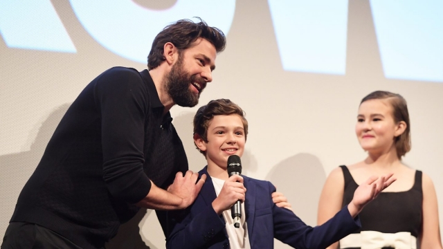 John Krasinski, Noah Jupe,and Millicent Simmonds at the Q&A for A Quiet Place.