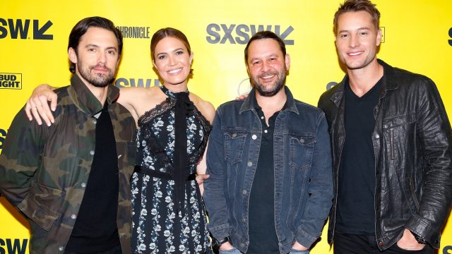 AUSTIN, TX - MARCH 13: (L-R) Milo Ventimiglia, Mandy Moore, Dan Fogelman, and Justin Hartley attend Featured Session: The Cast of 