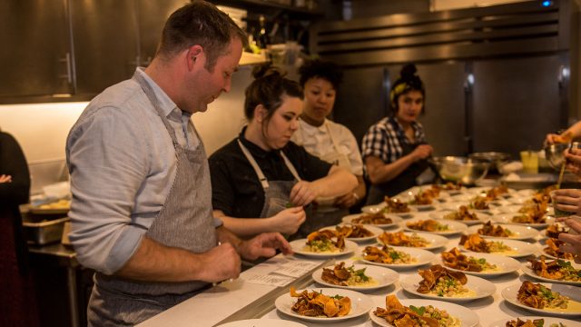 Michael Fojtasek and Olamaie staff prepare food at SouthBites 2018 - Photo by Merrick Ales