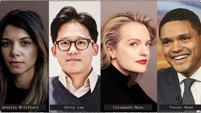 Speaker photos (l-r): Jessica Brillhart, Chris Lee, Elisabeth Moss, and Trevor Noah