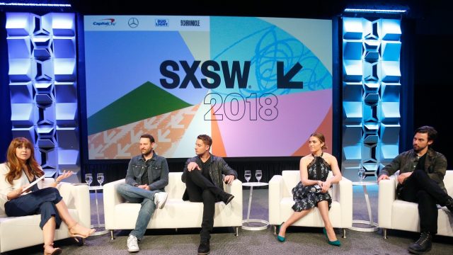 AUSTIN, TX - MARCH 13: (L-R) Elizabeth Berger, Dan Fogelman, Justin Hartley, Mandy Moore, and Milo Ventimiglia speak onstage at Featured Session: The Cast of 