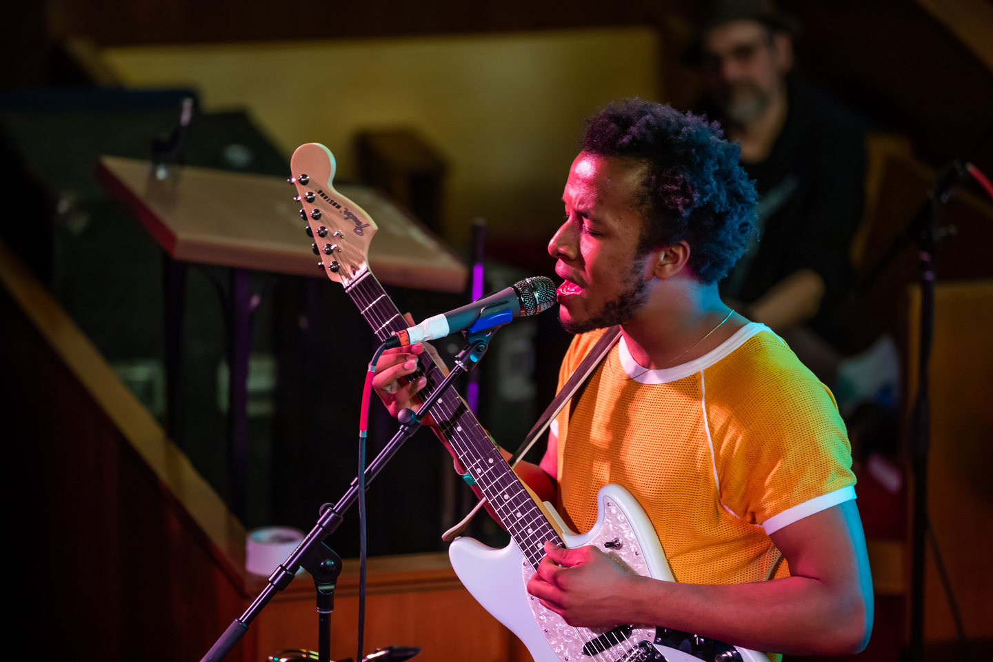 Cautious Clay performs onstage at The Tiny Desk Family Hour at Central Presbyterian Church.