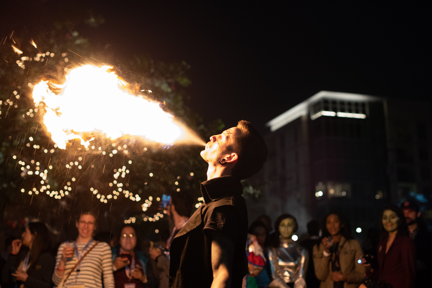 The Good Omens Pop Up hosted a festive fire breather.