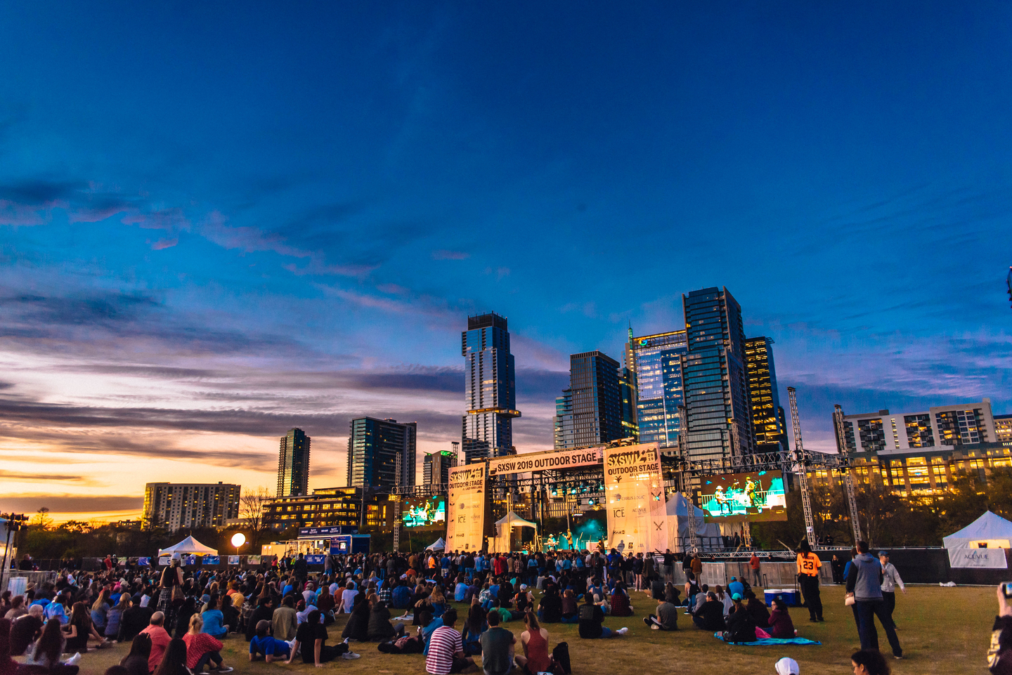 View of the crowd at the SXSW Outdoor Stage at Lady Bird Lake presented by 101X.