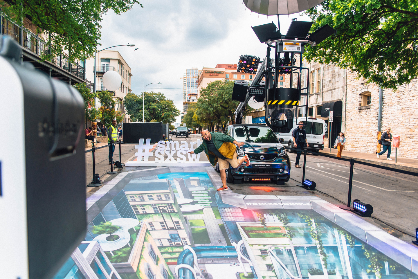 smart mobile disco features DJs at 6th and Trinity Streets.