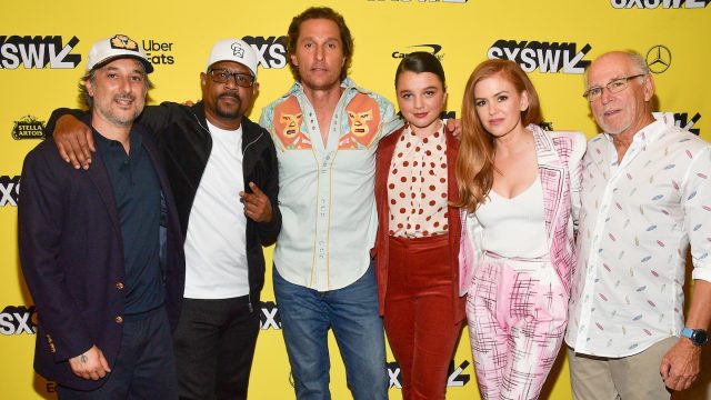 AUSTIN, TEXAS - MARCH 09: Harmony Korine, Martin Lawrence, Matthew McConaughey, Stefania LaVie Owen, Isla Fisher, and Jimmy Buffett attend the 