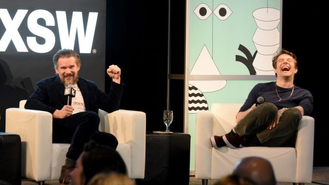 Ethan Hawke and Jason Blum speak onstage at their Featured Session.