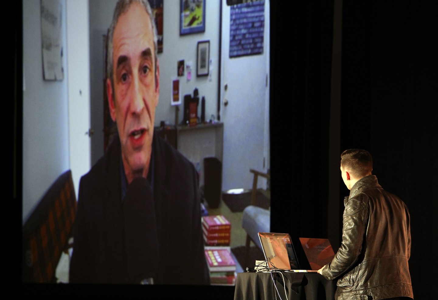 Luke Robert Mason skypes Douglas Rushkoff at his Featured Session.