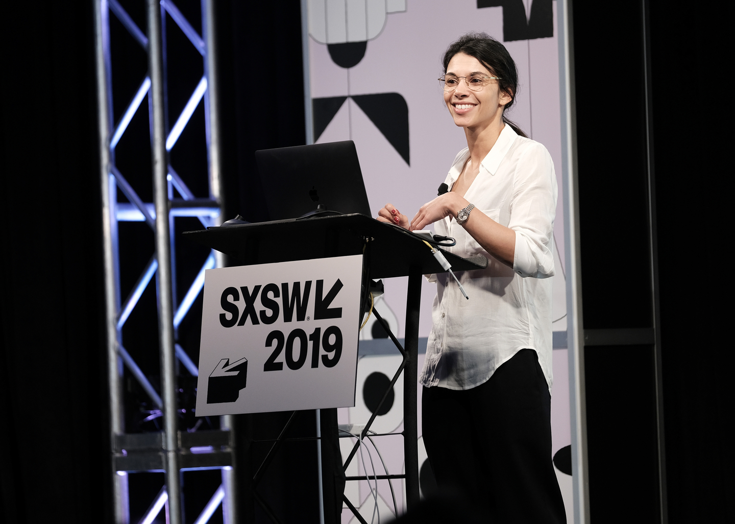 Jessica Brillhart speaks onstage at her Convergence Keynote.