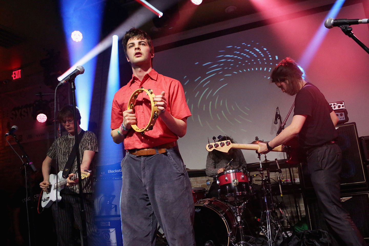 (L-R) Conor Curley, Grian Chatten, Tom Coll, and Conor Deegan III of Fontaines D.C. at the British Music Embassy at Latitude 30. Photo by Travis P Ball/Getty Images for SXSW