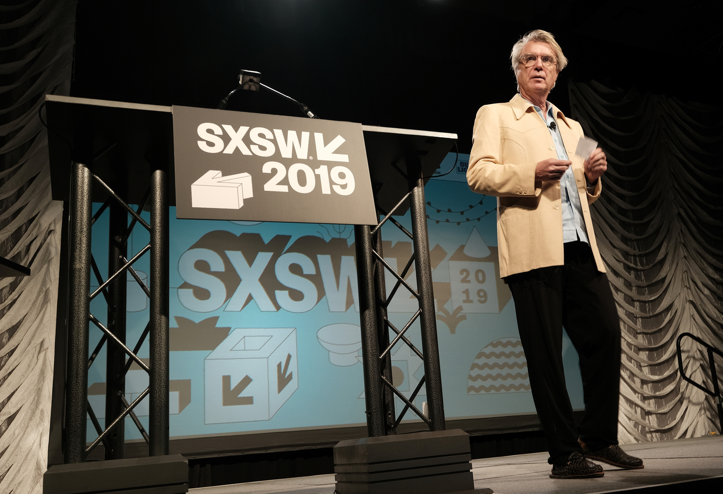 David Byrne speaks onstage at his Featured Session: Reasons To Be Cheerful with David Byrne.