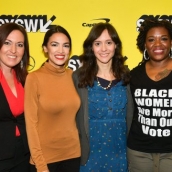 Amy Vilela, Alexandria Ocasio-Cortez, Rachel Lears, and Cori Bush attend the Knock Down The House Premiere at the Paramount Theatre.