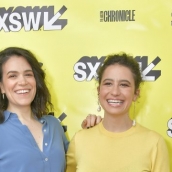 Actresses Ilana Glazer (L) and Abbi Jacobson attend the premiere of the Broad City series finale at the ZACH Theatre.