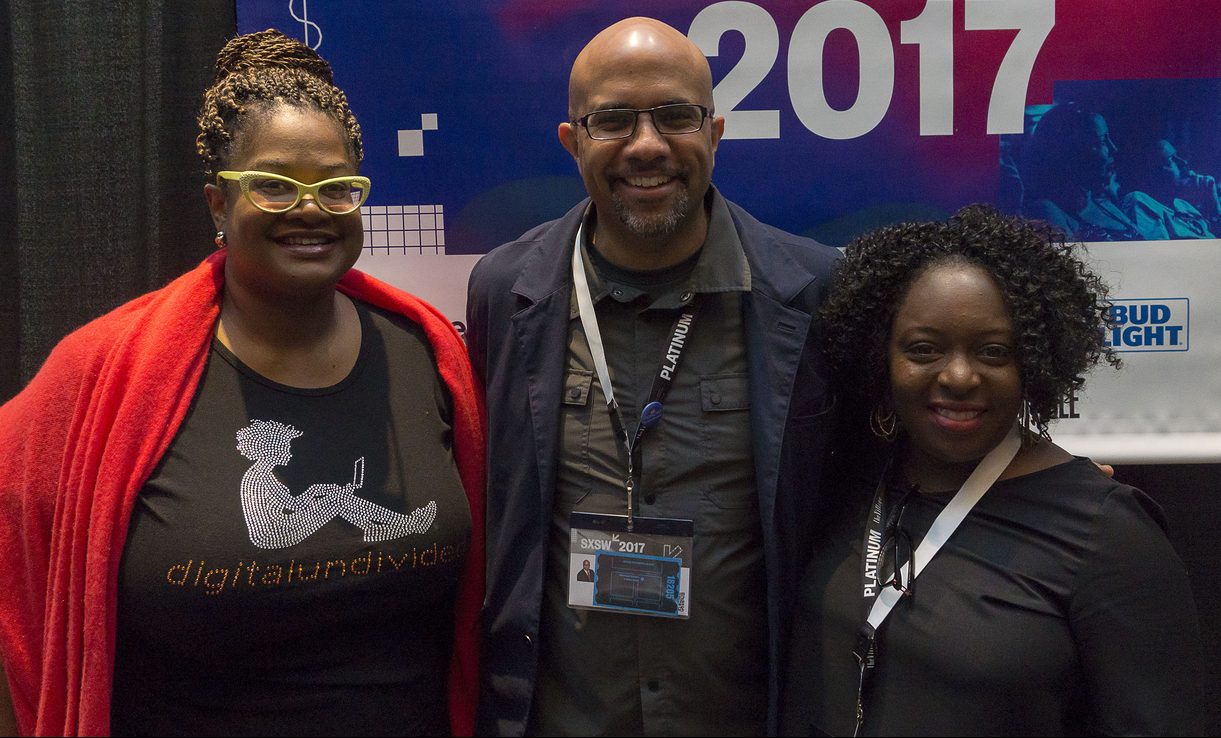 Kathryn Finney, Bret Perkins, and Kimberly Bryant 2017 panel, Inclusion and the Digital Neighborhood. Photo by Luis Bustos