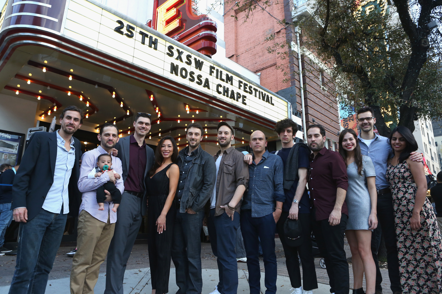 Filmmakers Jeff Zimbalist, Michael Zimbalist, and Julian Duque with guests at the Nossa Chape World Premiere. Photo by Travis P Ball/Getty Images for SXSW