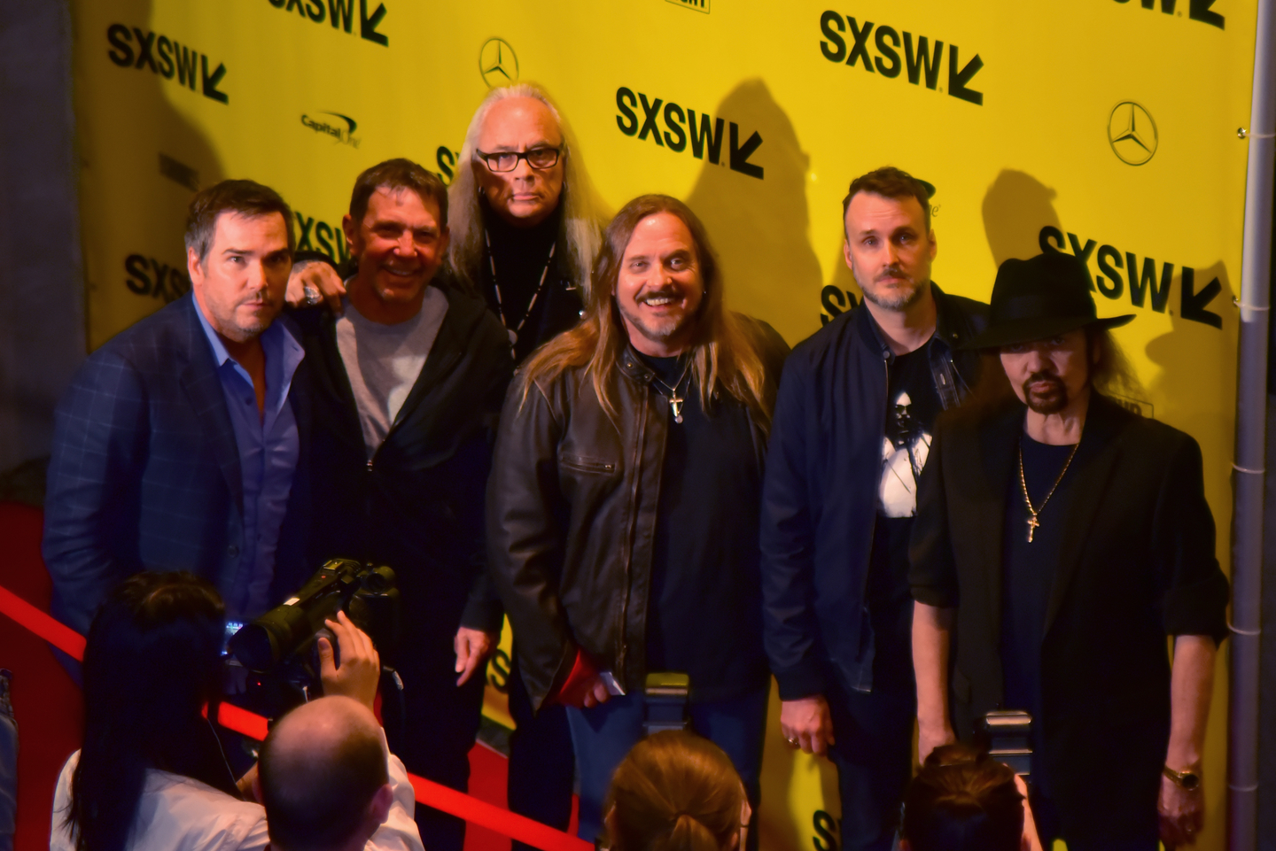 Lynyrd Skynyrd and director Stephen Kijak at the If I Leave Here Tomorrow: A Film About Lynyrd Skynyrd World Premiere. Photo by Jason Bollenbacher/Getty Images for SXSW