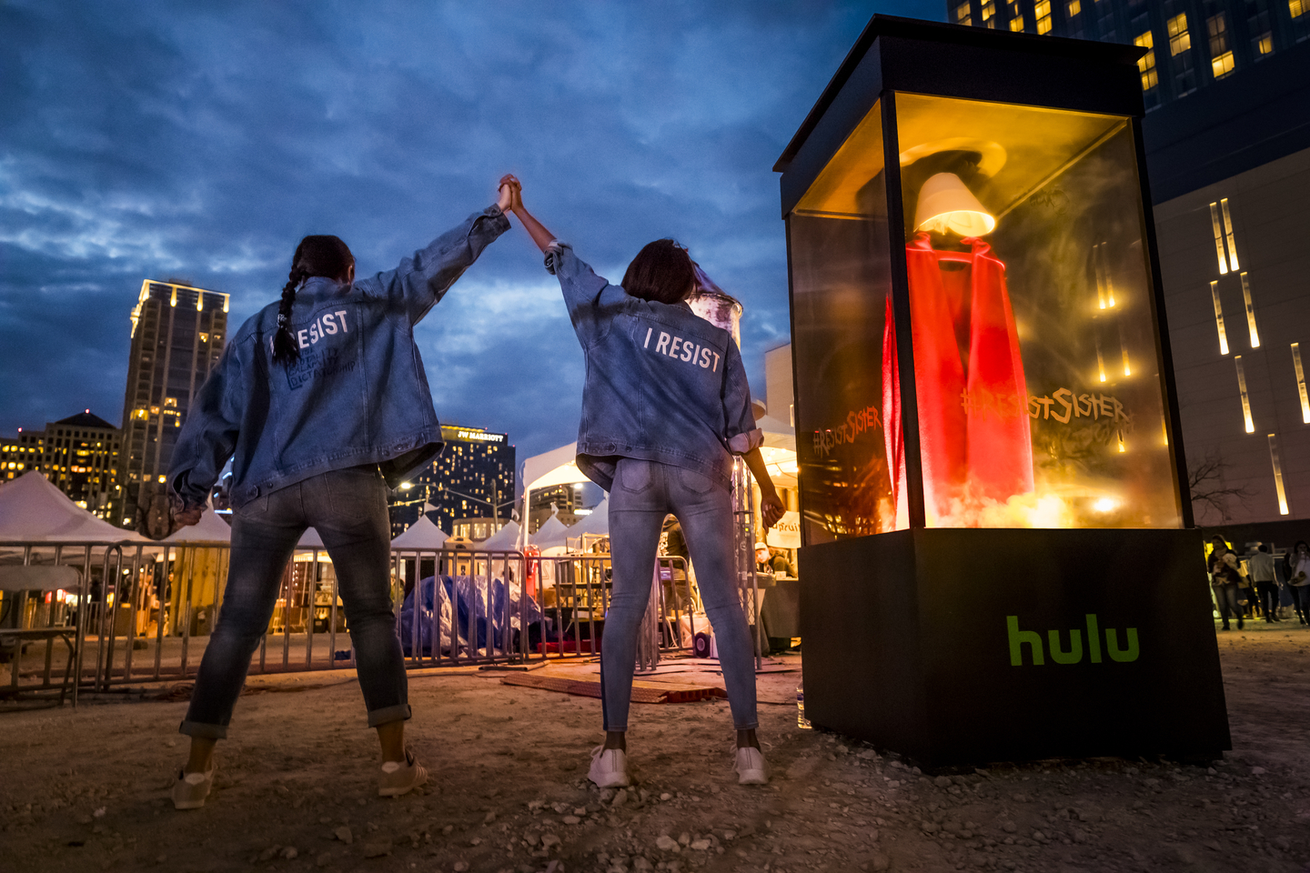 In advance of Season 2, Hulu burned red dresses from The Handmaid's Tale at seven different installations around Austin. Photo by Aaron Rogosin