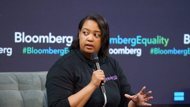 Arlan Hamilton speaking at Bloomberg in NYC, 2018. Courtesy of Bloomberg