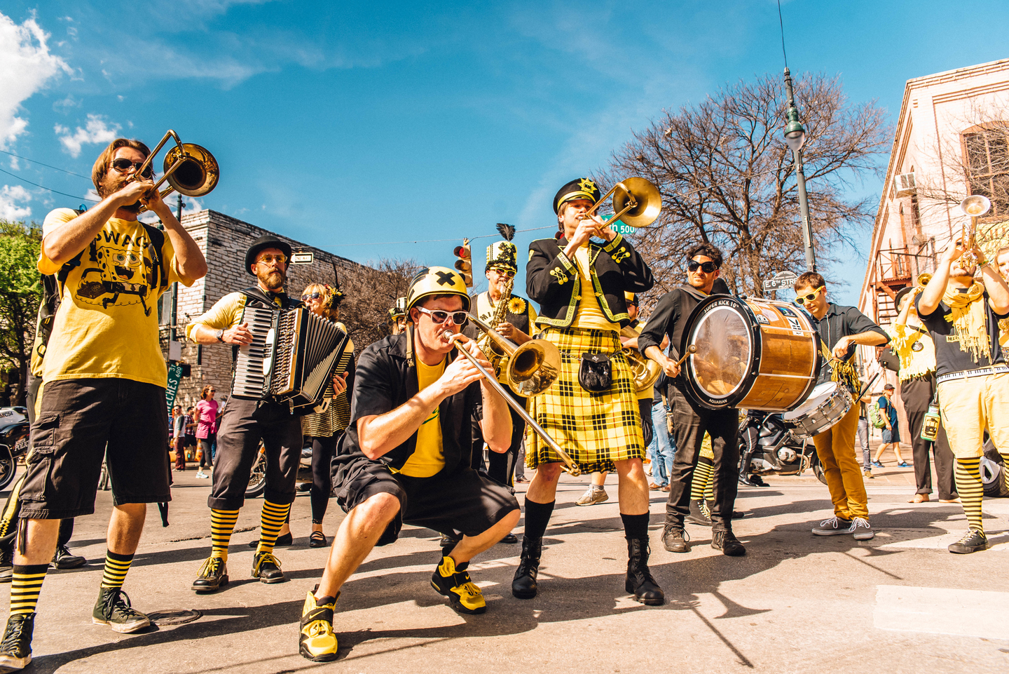 Minor Mishap Marching Band turned out for the smart zero emission ball ride parade down 6th Street. Photo by Jordan Hefler