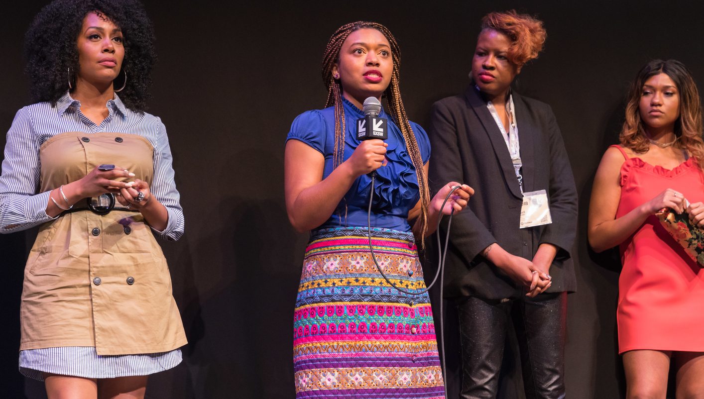 Nijla Mu'min speaks at the premiere of Jinn. Photo by Kurt Lunsford.