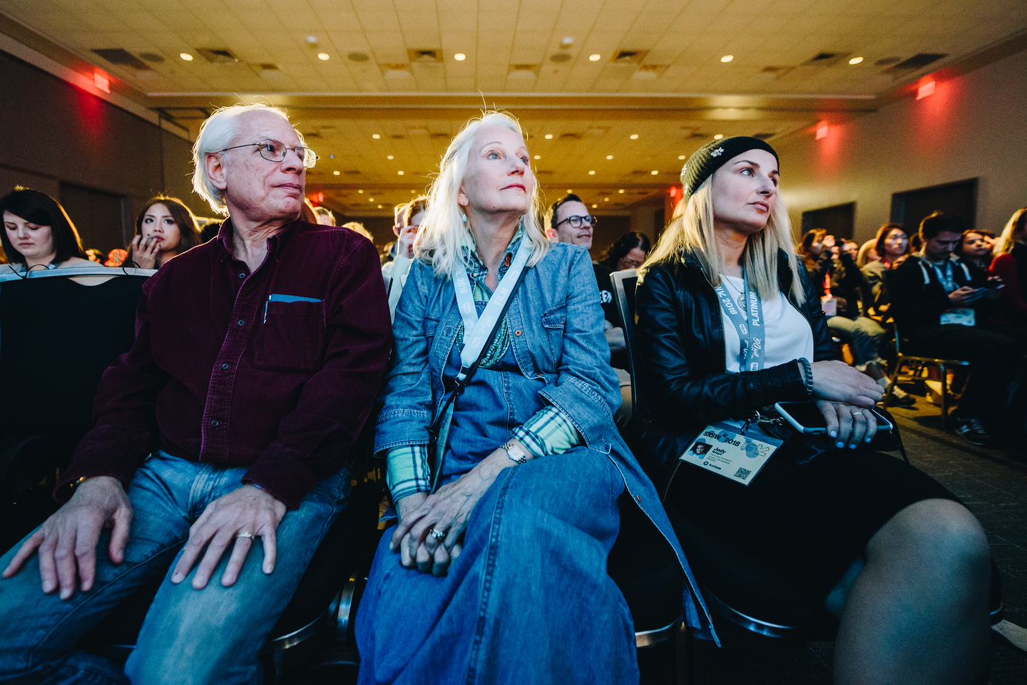 Ethan Hawke's parents look on as he is interviewed by Eric Kohn in 