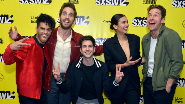 (L-R) Mena Massoud, Ben Platt, Ricky Tollman, Nina Dobrev, and Scott Speedman attend 