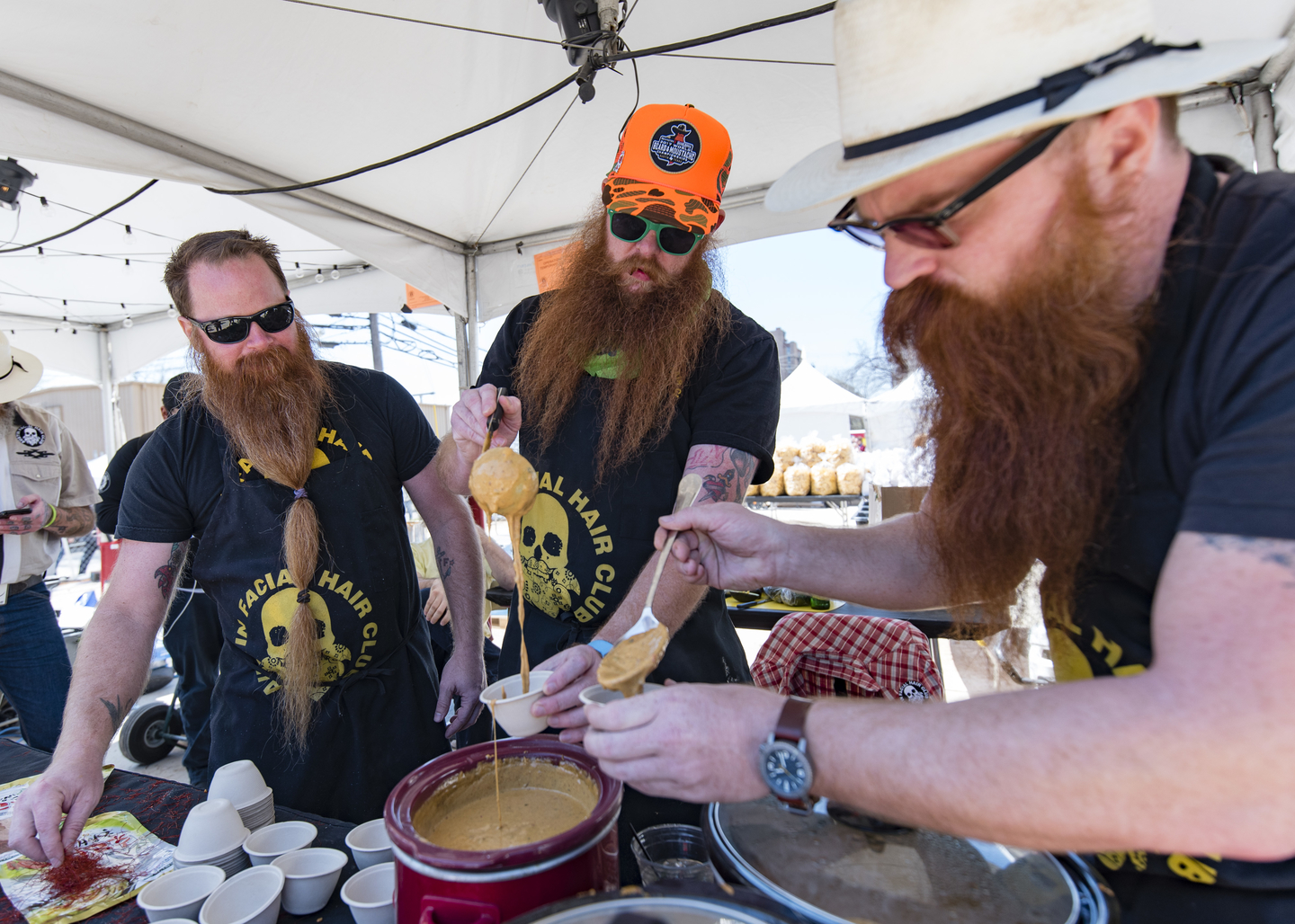 The Austin Facial Hair Club competed in the Washington State Wine presents Quesoff, a Hot Luck pop-up, at the SouthBites Trailer Park.
