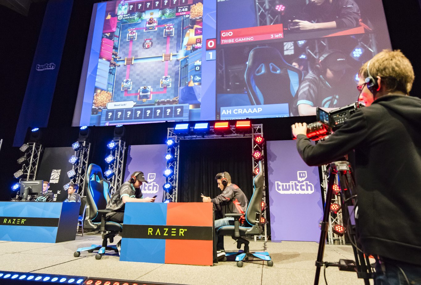 Competitors battle in the “Clash Royale Super Magical Cup: Kings of the Hill” Esports event during SXSW Gaming.