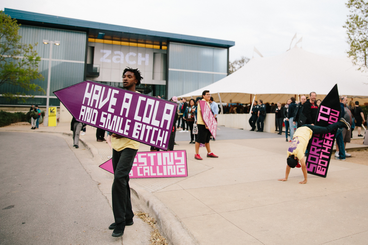 Sorry to Bother You Sign Spinners. Photo by Alexa Gonzalez Wagner