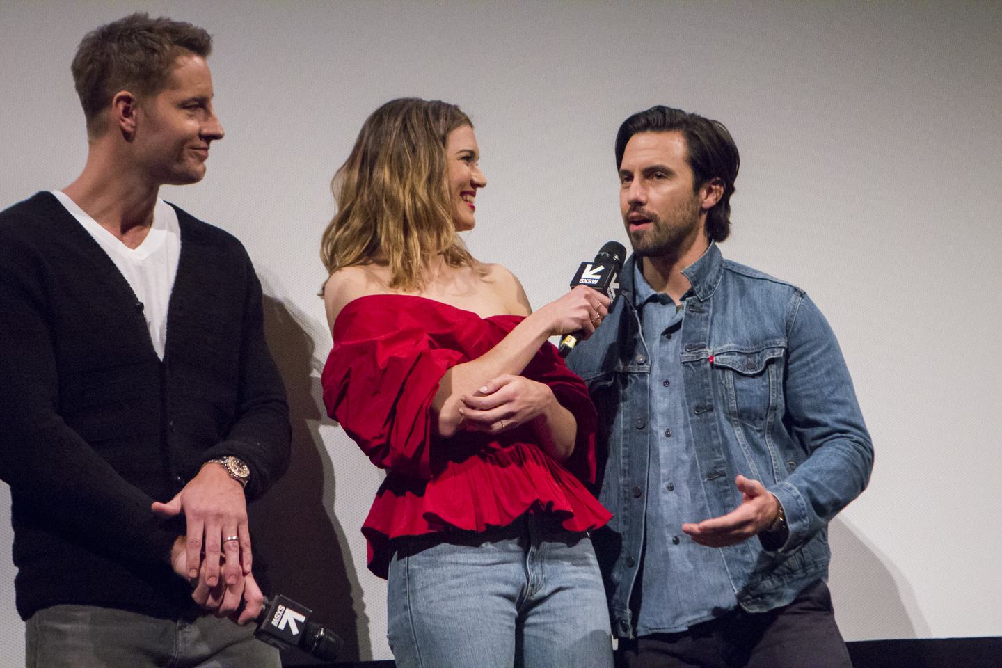 Justin Hartley, Mandy Moore and Milo Ventimilgia at the This is Us Season 2 Finale Episode Premiere. Photo by Adrianne Schroeder