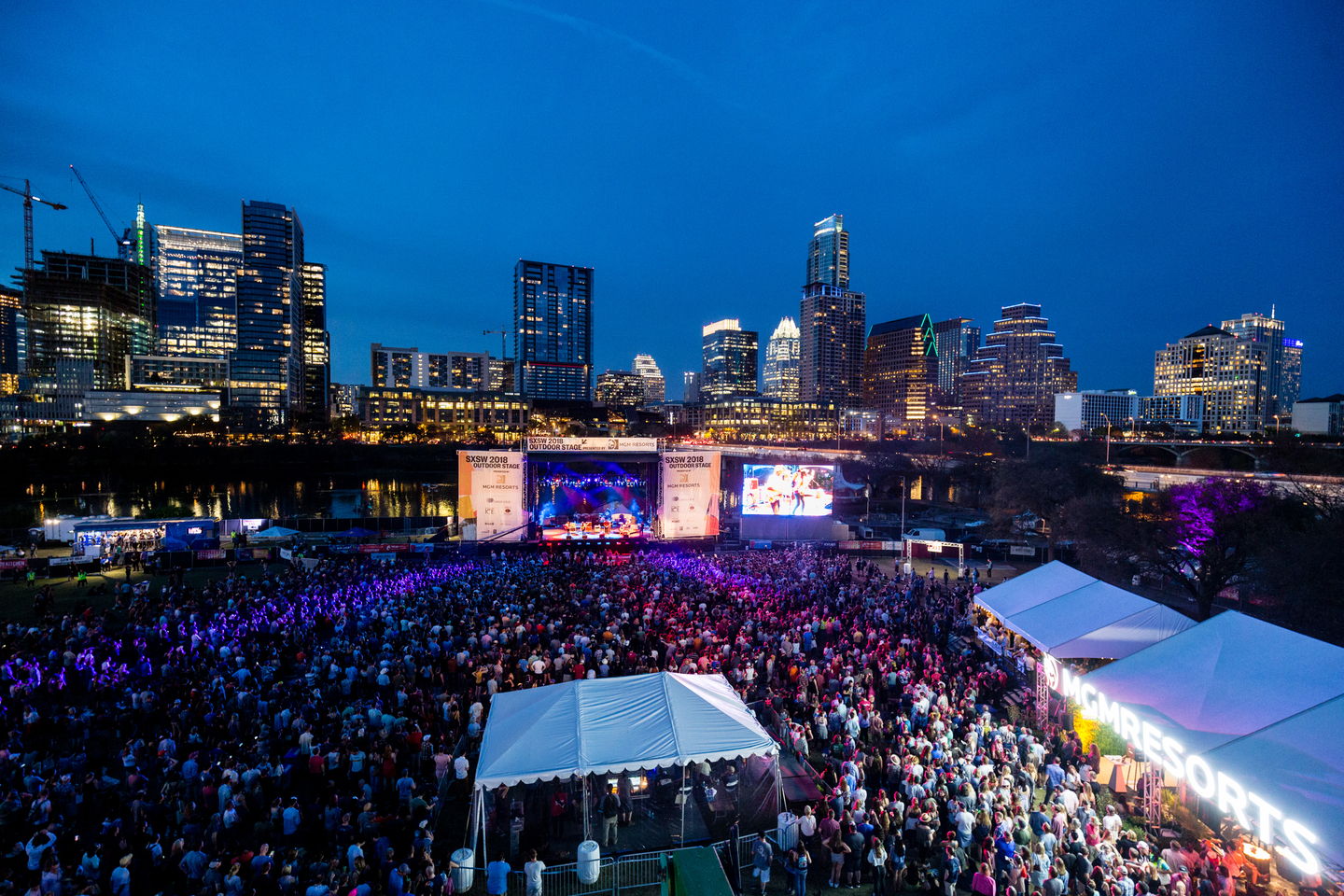 Aerial view of The SXSW Outdoor Stage presented by MGM Resorts. Photo by Waytao Shing