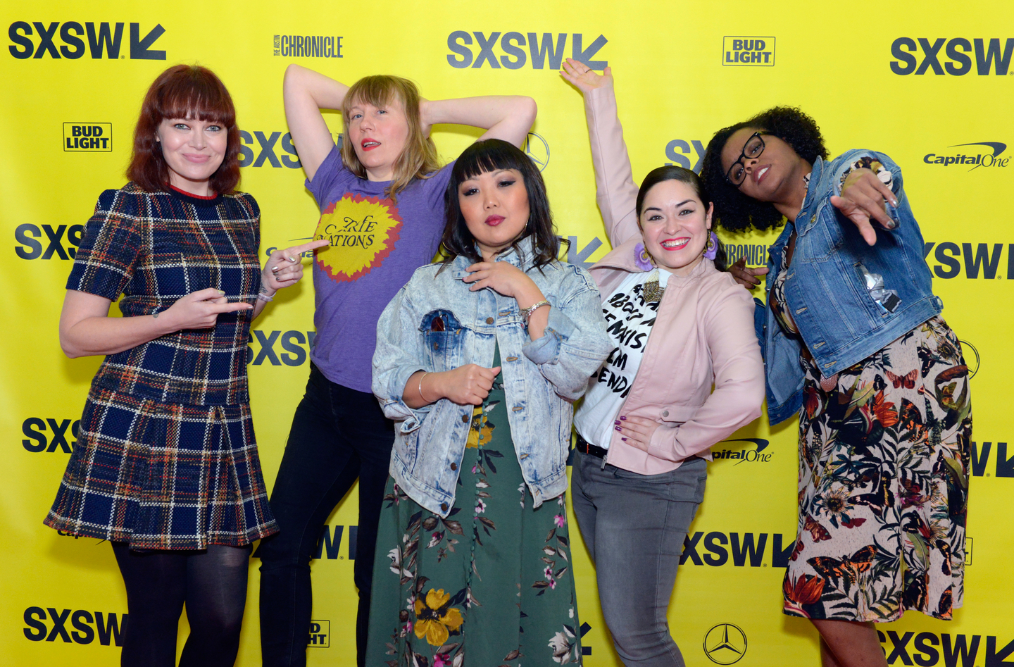 (L-R) Alicia Malone, Amy Nicholson, Jen Yamato, Monica Castillo and Jacqueline Coley before “The Female Voices of Film Twitter” panel. Photo by Nicola Gell/Getty Images for SXSW