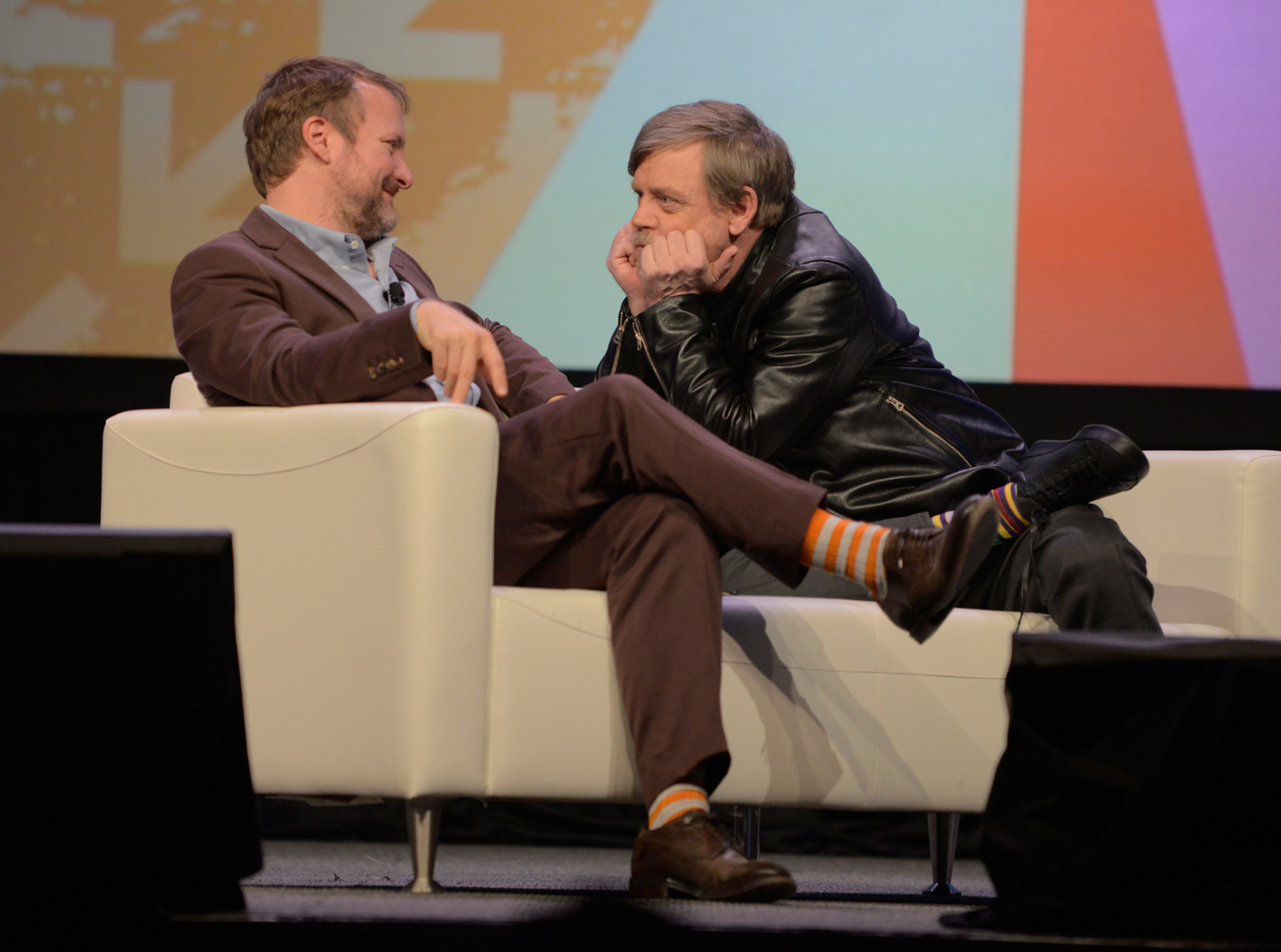 Director Rian Johnson (L) and Mark Hamill joined the “Journey to Star Wars” discussion. Photo by Nicola Gell/Getty Images for SXSW