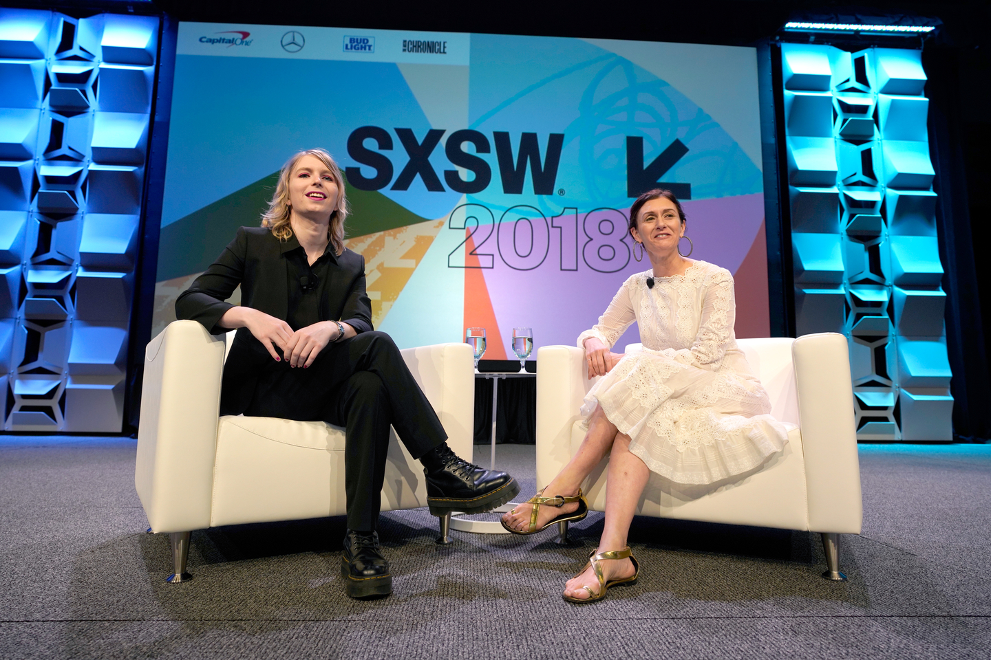 Chelsea Manning (L) with Sally Singer during “Free Radical: Chelsea Manning with Vogue's Sally Singer.”