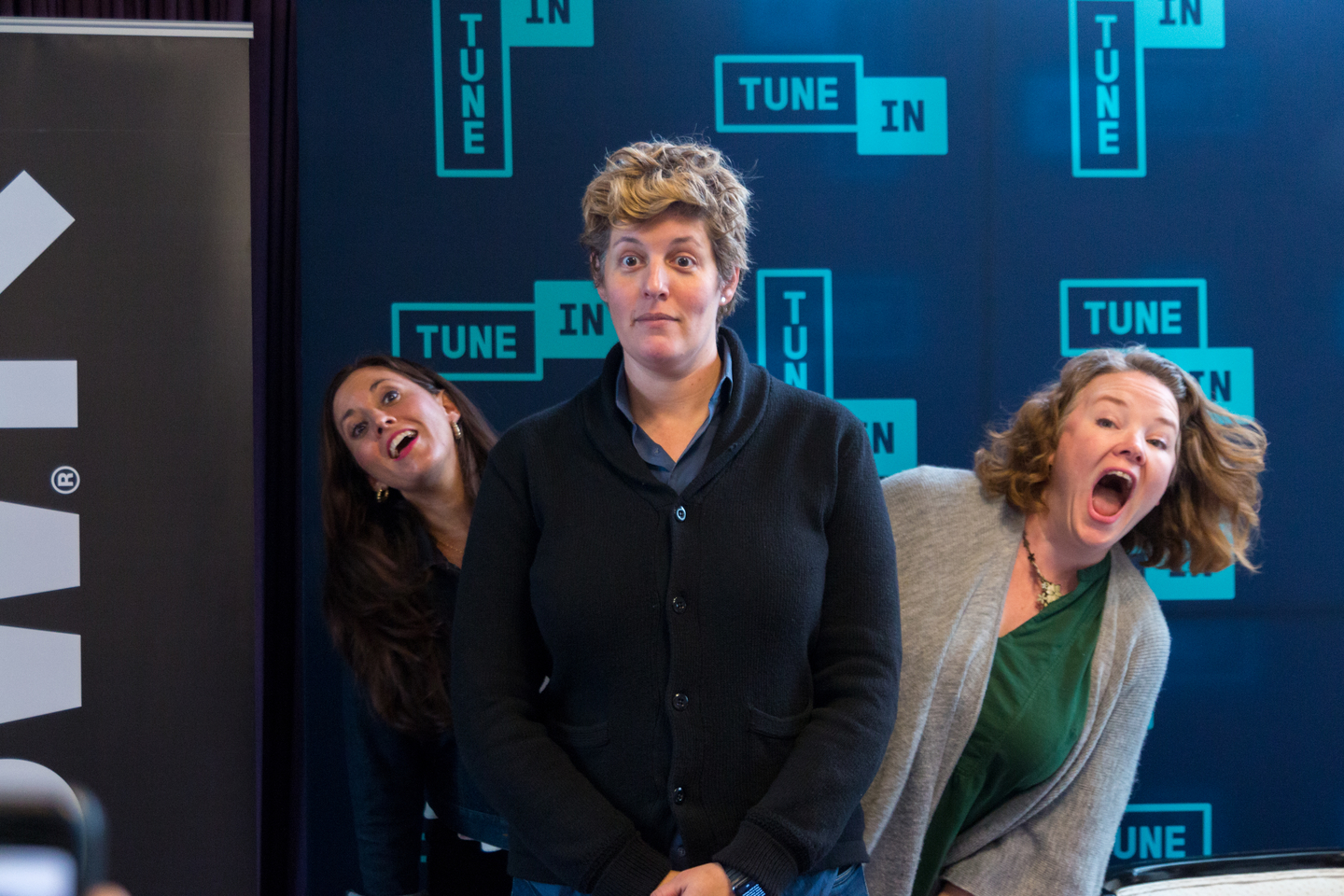 Sally Kohn, Heather Busby, and Cristina Tzintzún at the live taping of the 