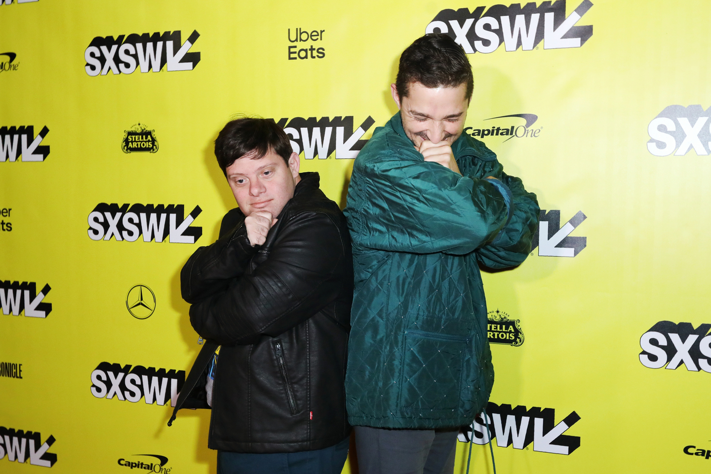 (L-R) Zack Gottsagen and Shia LaBeouf at The Peanut Butter Falcon World Premiere – Photo by Diego Donamaria/Getty Images for SXSW