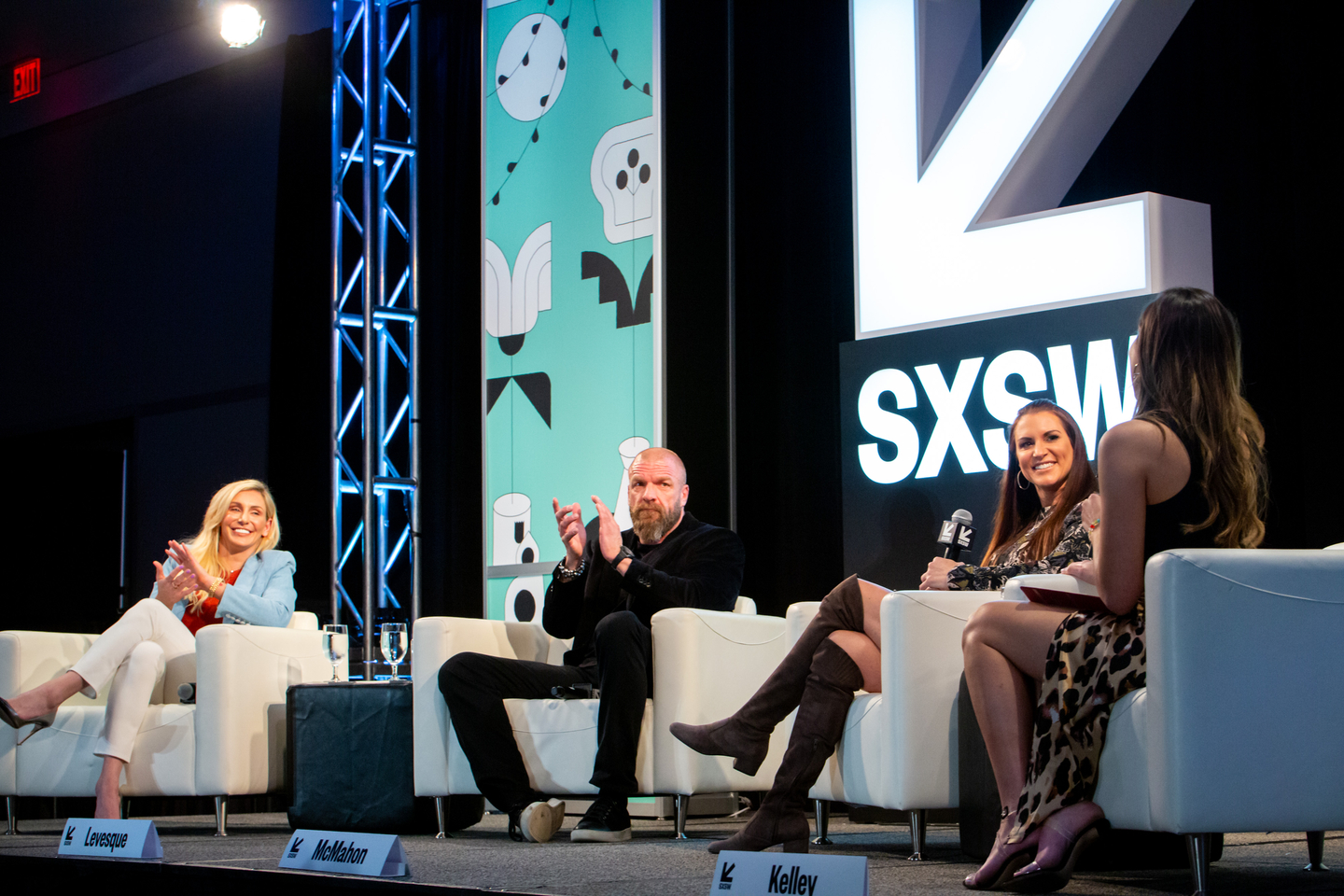 Charlotte Flair, Paul Levesque, and Stephanie McMahon at The Women’s Evolution in WWE and Beyond Featured Session – Photo by Errich Petersen