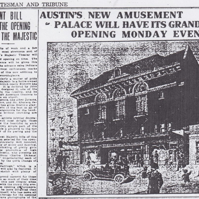 1915 Austin Statesman and Tribune article on Opening of the Majestic – Photo courtesy of the Austin Theatre Alliance