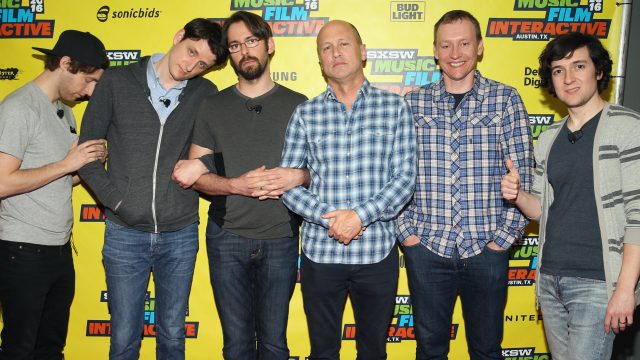 (L-R) Actors Thomas Middleditch, Zach Woods, Martin Starr, writer/director/producer Mike Judge, executive producer Alec Berg and actor Josh Brener attend 'SILICON VALLEY: Making the World a Better Place' during the 2016 SXSW Music, Film + Interactive Festival at Austin Convention Center on March 12, 2016 in Austin, Texas. (Photo by Steve Rogers Photography/Getty Images for SXSW)