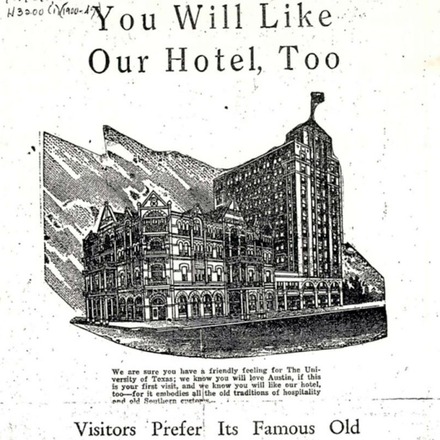 1930s advertisement for the Driskill Hotel in Austin, Texas