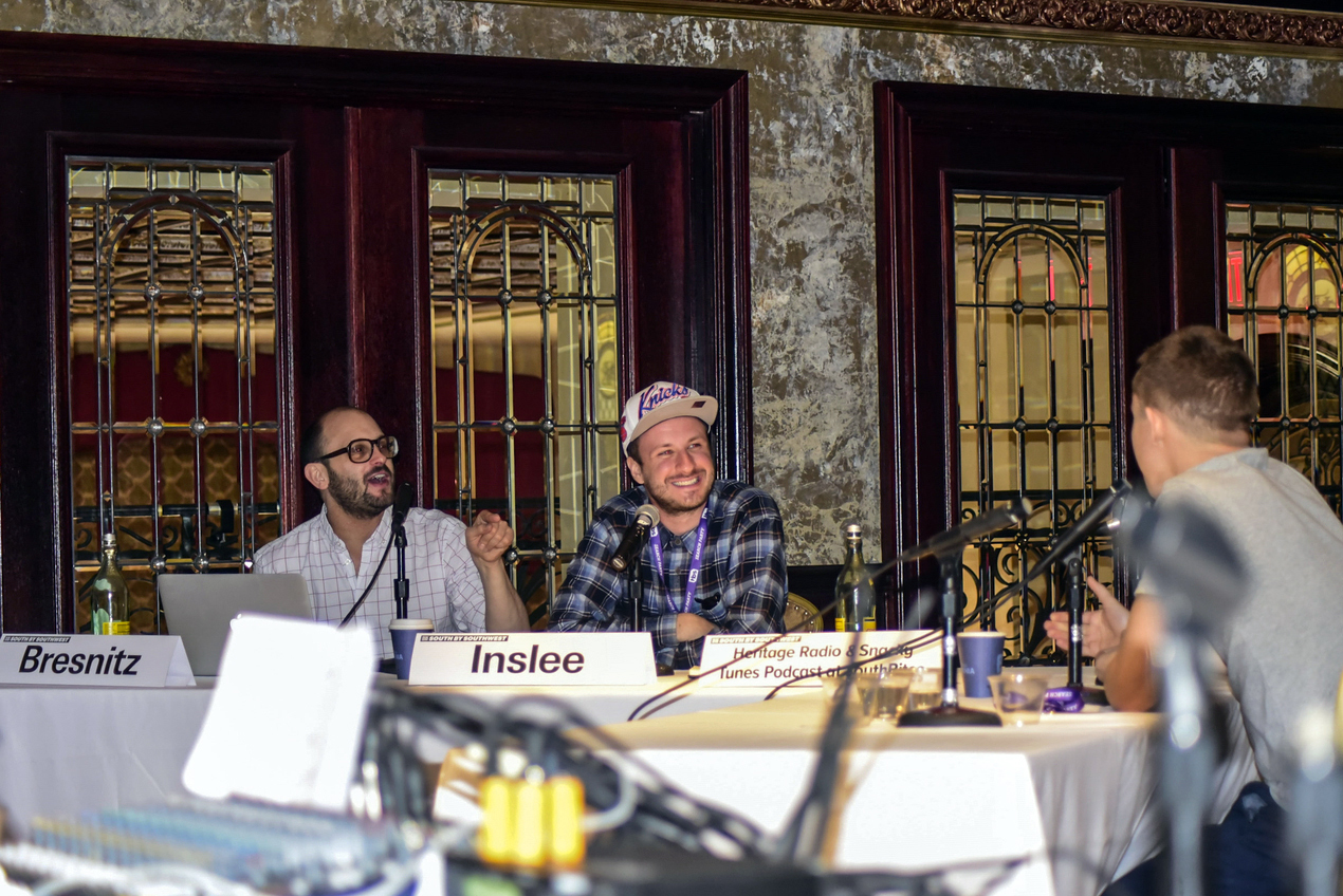 Darin Bresnitz and Jack Inslee record the <em>Snacky Tunes</em> podcast, SXSW 2016