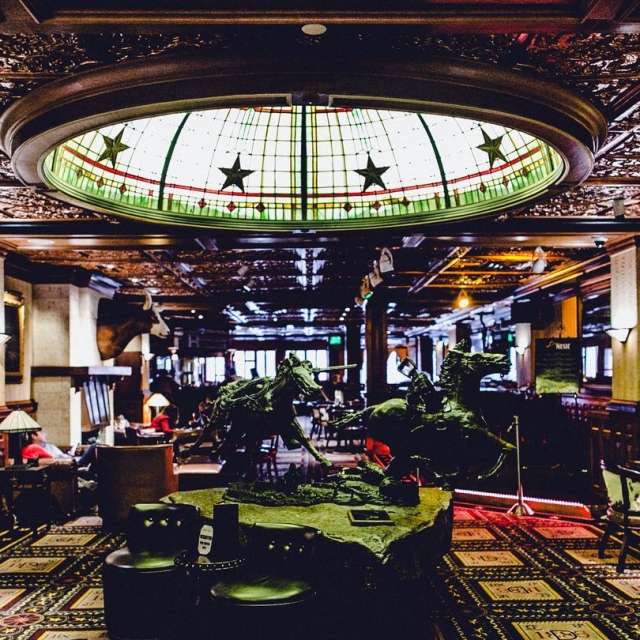 view of the bar inside the Driskill Hotel in Austin, Texas
