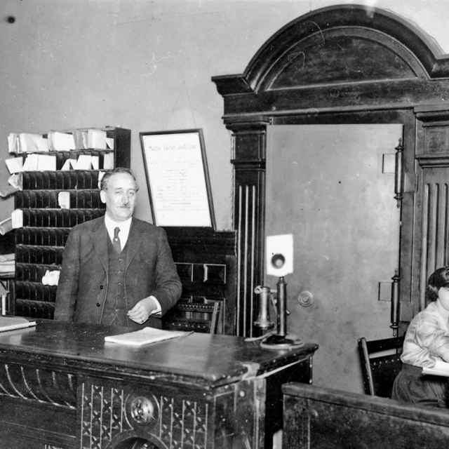 vintage front desk image of the Driskill Hotel in Austin, Texas
