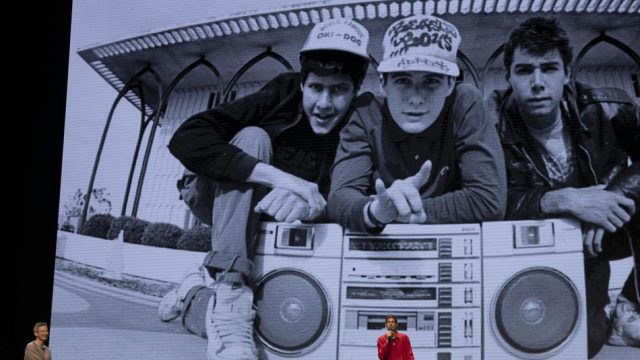 Beastie Boys Story - Photo Courtesy of Apple. Photo by Atiba Jefferson. Background image by Glen E. Friedman.