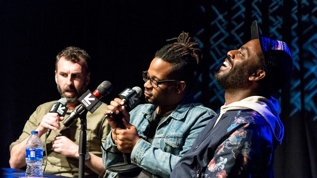 Matt Braunger, Mike Eagle and Baron Vaughn on stage