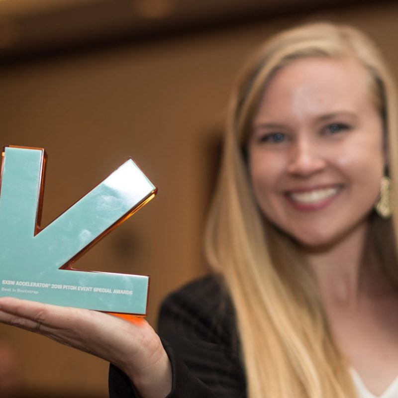 Emcee Robyn Metcalfe at the Accelerator Pitch Award Ceremony at SXSW 2018. Photo by Tico Mendoza.