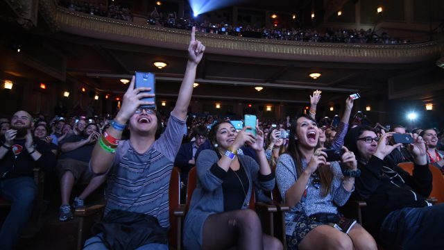 A full house at the Paramount Theatre reacts to the midnight secret screening of 