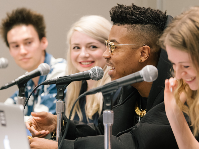 Jacob Collier, Natalie Weiner, Christian Scott Atunde Adjuah and Tina Edwards speak at the Jazz in the Digital Age session during SXSW 2017. Photo by Danny Matson.